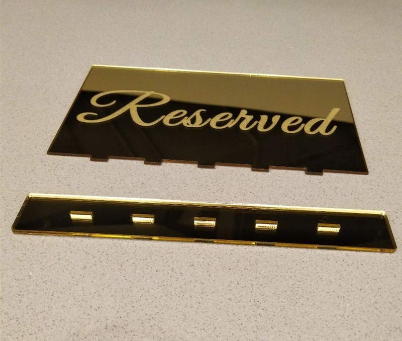 YongPan Set of 2 Acrylic Mirror Reserved Table Sign, Acrylic Freestanding Decoration, Acrylic Free Standing Reserved Wedding Signs (Gold) - Image 2